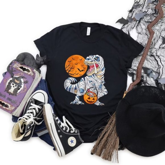 Halloween shirts, for Boys Kids Dinosaur Skeleton T rex Scary T-Shirt - Picture 1 of 1